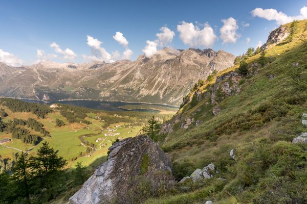 Aussicht auf den Lej da Segl mit dem Piz Grevasalvas im Hintergrund