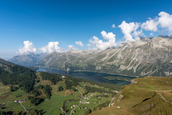 Aussicht auf den Lej da Segl mit dem Piz Grevasalvas im Hintergrund