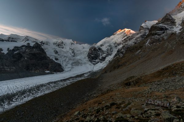 Biancograt und Waadter da Morteratsch im ersten Morgenlicht