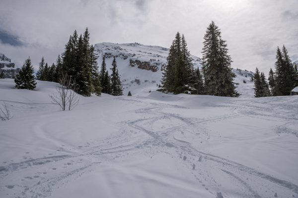 Abfahrt durch den Frühlingsschnee